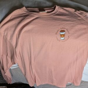 Simply Southern Peach Long Sleeve Tee with Coffee Cup Graphic